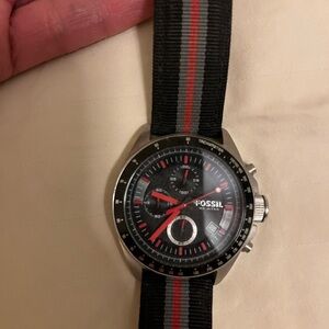 Fossil Black and Red Sporty Chronograph Watch